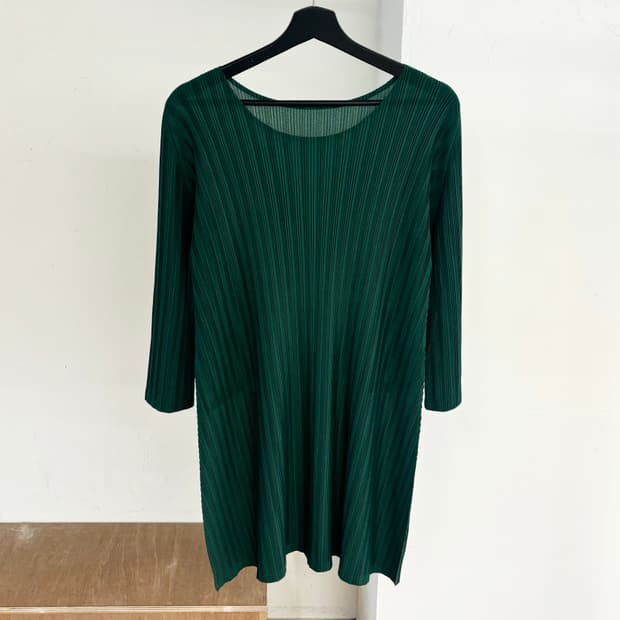 플리츠 플리즈 그린 플리츠 미디 원피스