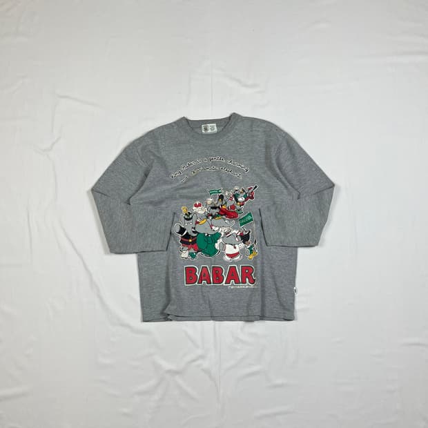90’s 96년도 babar 카툰 프린트 맨투맨