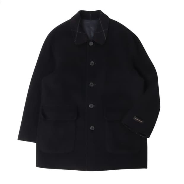 발망 핸드메이드 체크 카라 울 하프 코트