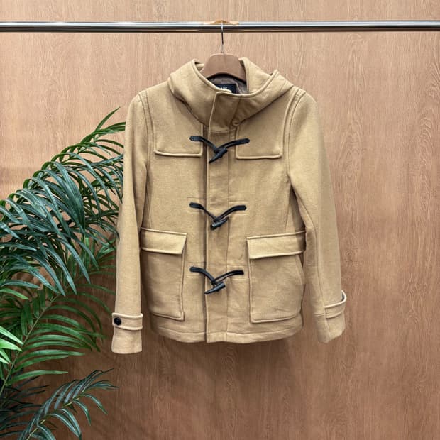 하레 더플 코트 후드 토글 플랩 포켓 배색 안감 디테일 베이지