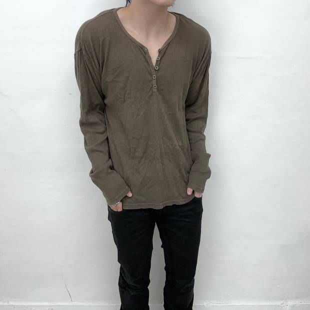 Khaki brown snap long sleeve 