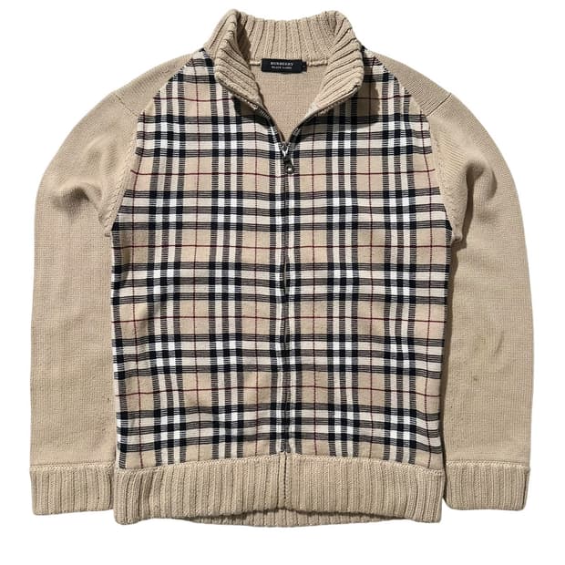 버버리 블랙라벨 노바체크 니트 집업 가디건
