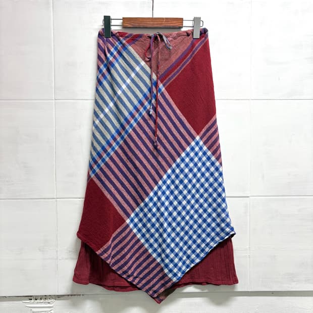 Pyumosso 코튼 체크 레이어트 롱 스커트 JPN 