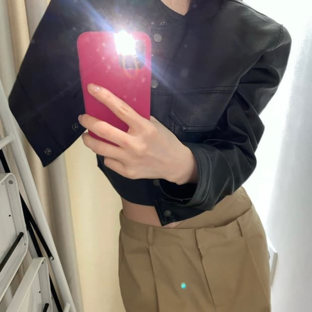 릿킴 데이도어 블랙업 라운드넥 레더 자켓 (새상품)