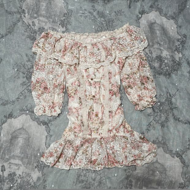 빈티지 리즈리사 고전 히메카지 플로럴 오프숄더 히메갸루