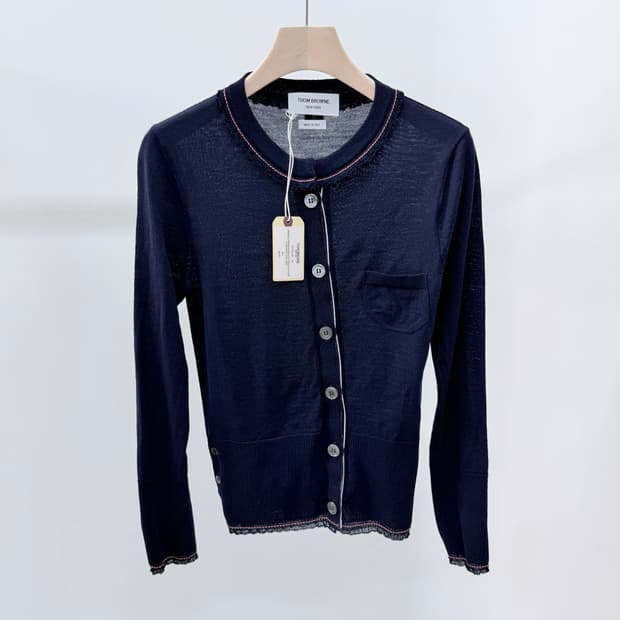 [미사용/38] 톰브라운 트리밍 여성 크루넥 가디건 네이비