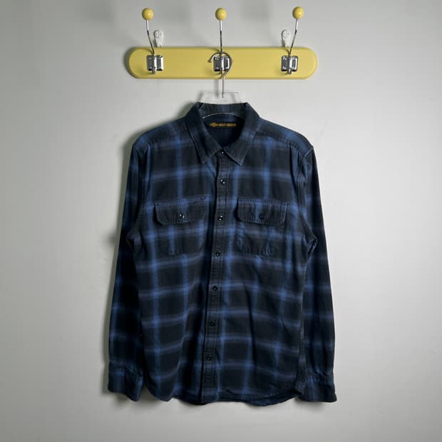 할리데이비슨 블루 체크 플란넬 셔츠 L