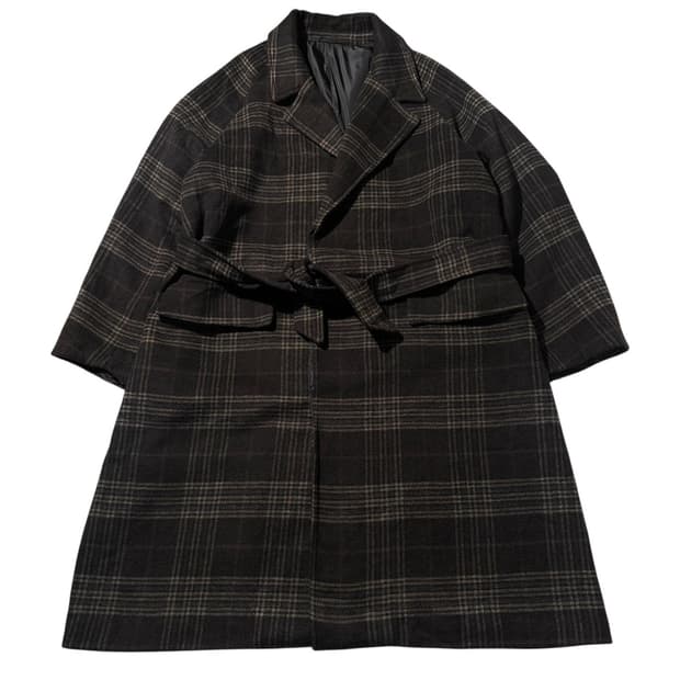 빔즈 하트 체크 로브 싱글 롱코트