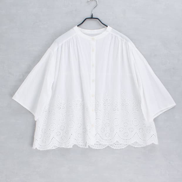 uermilion eyelet embroidery gather shirt