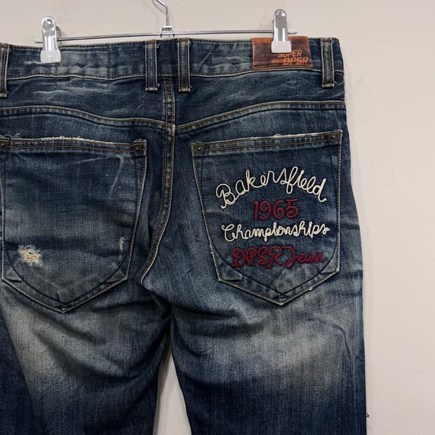 DPSR JEANS 슬림 데미지 자수 데님팬츠