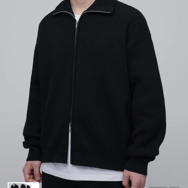 무신사스탠다드 릴렉스드 니트 집업 블랙 s 95