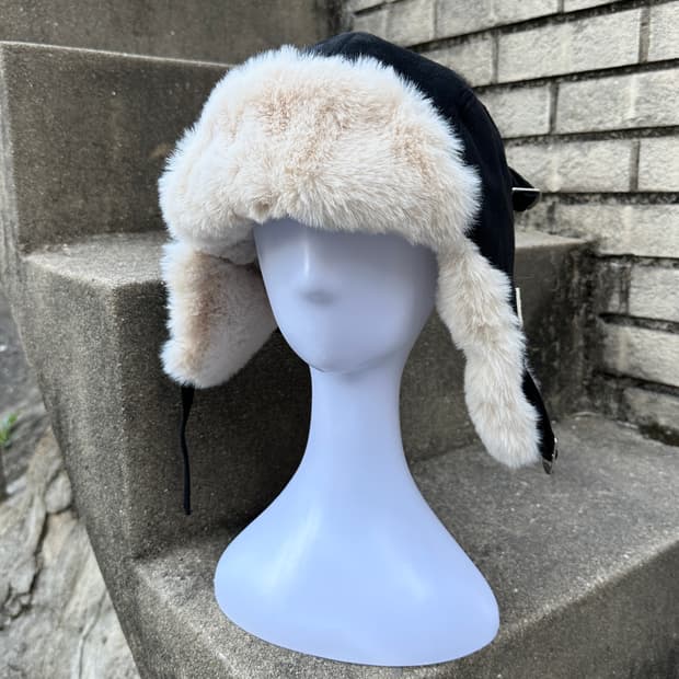 Black suede earflap cap 