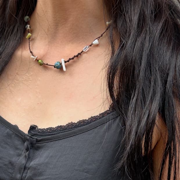 빈티지 핸드메이드 비즈 목걸이 earth neckless🌎