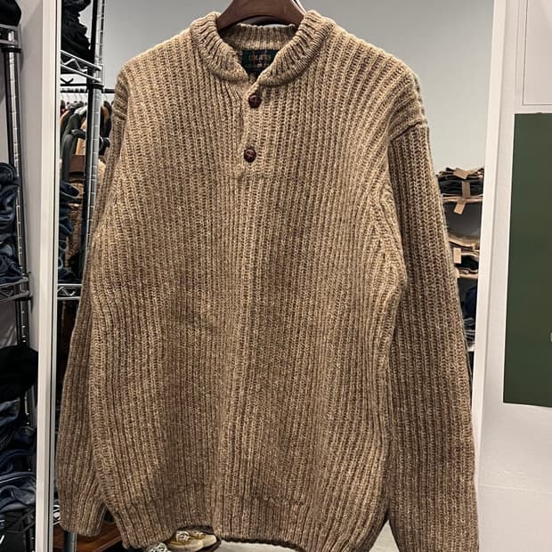 Colours 빈티지 헤비울 헨리넥 니트