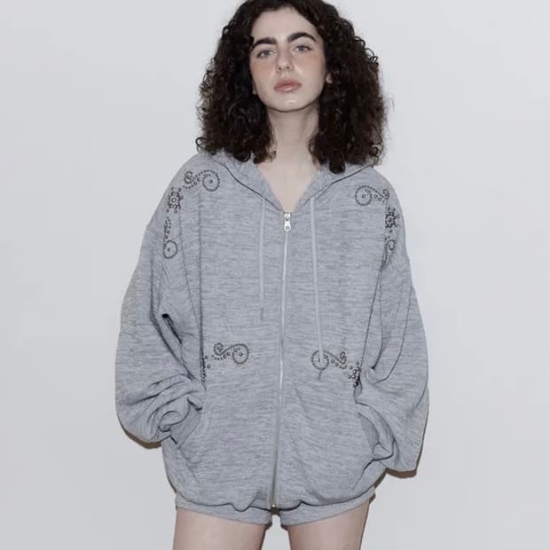 폴리수엠 후드집업 오너먼트 그레이 ornament studded grey