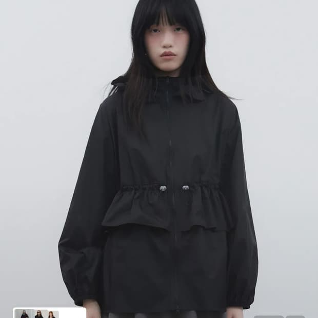 뚜오미오 프릴 레이어드 후드 윈드브레이커 자켓 블랙