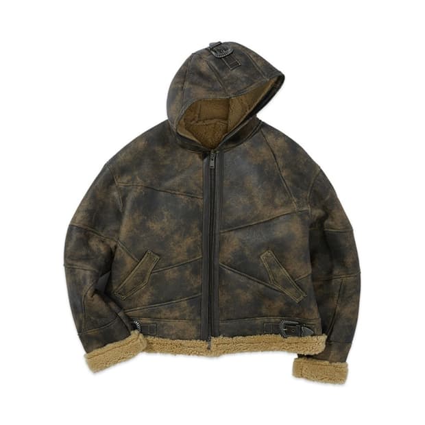 [앤더슨벨] 패치워크 후디 램 셔링 자켓 M (브라운)