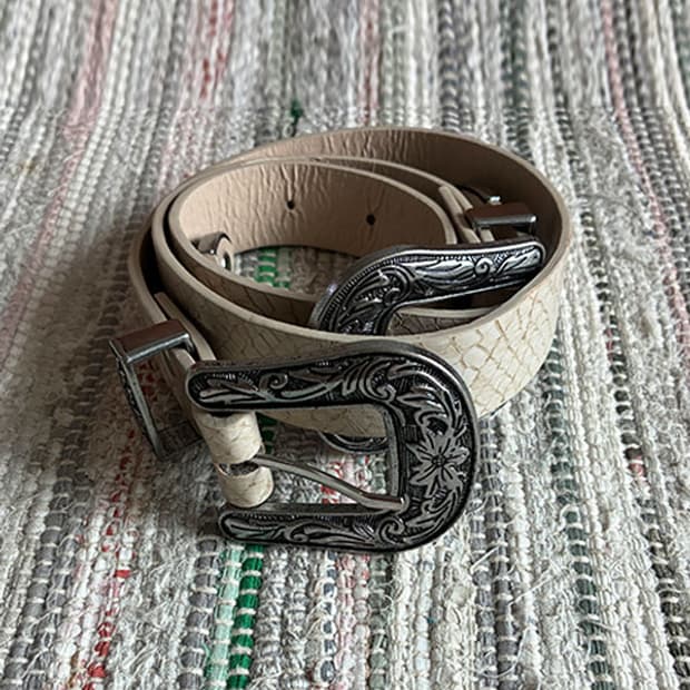 Croc-Embossed Double Buckle Western Belt
