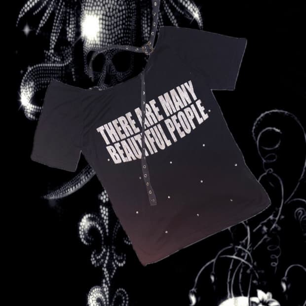 빈티지 블랙 펑크 y2k 버클 벨트 실버 레터링 큐빅 반팔