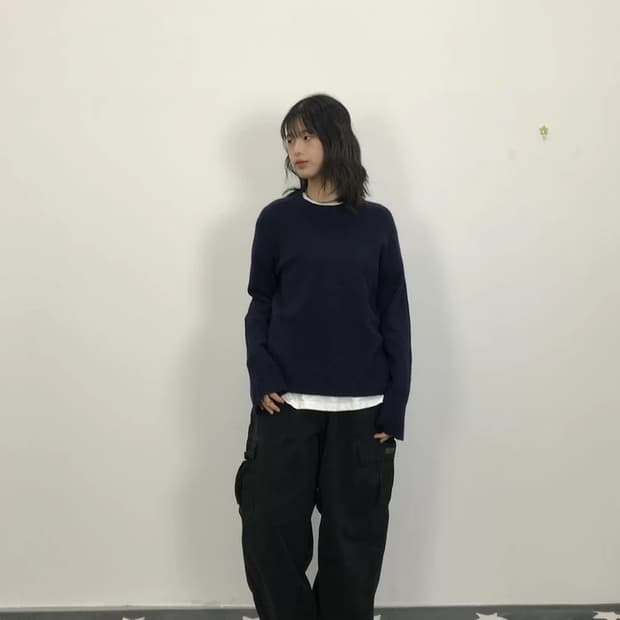 COS Navy Cashmere Crewneck Knit