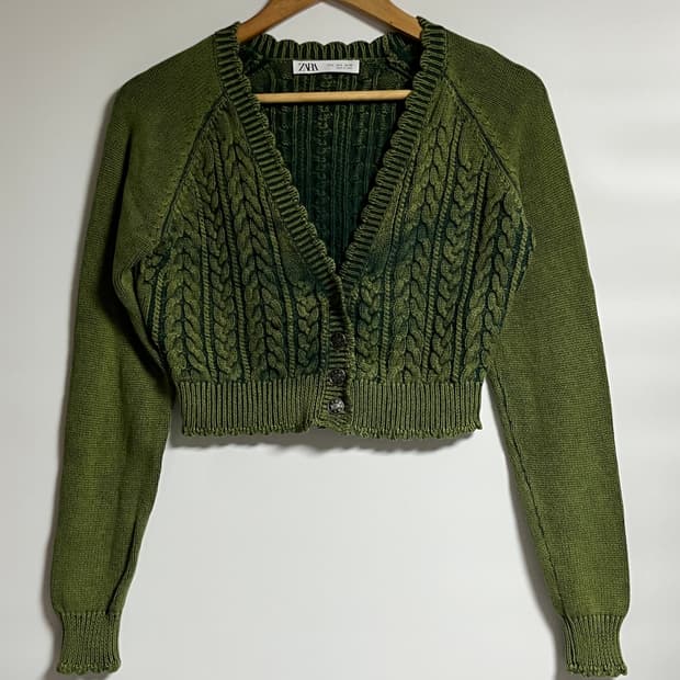 자라 피그먼트 워싱 케이블 크롭 가디건 S