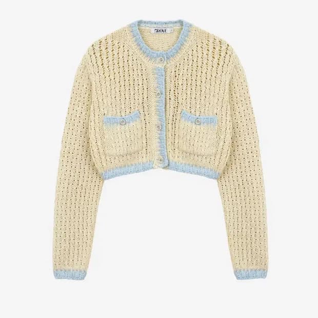 그로브스토어 가디건 소라 크림 줄리 크롭 포켓 스웨터 니트 하늘색 