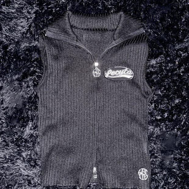 레씨토 Retro Wave Zip-Up Knit Vest_[Black]