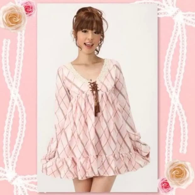 교판) 리즈리사 핑크 아가일 튜닉 원피스