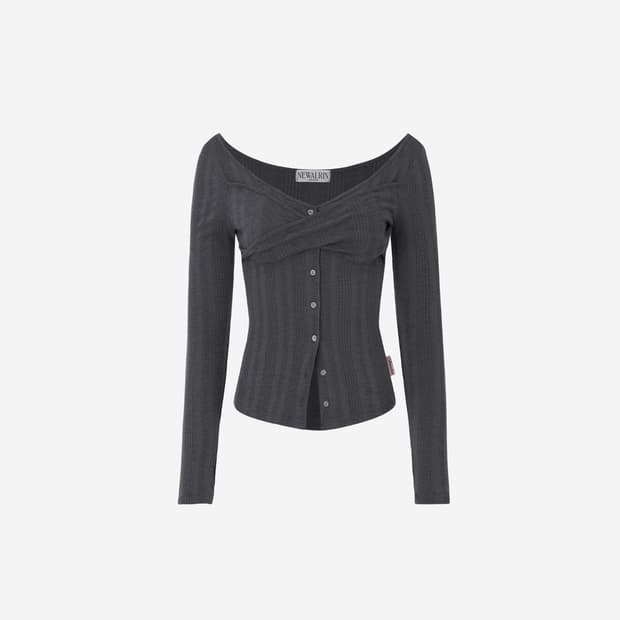 뉴얼린 로지 트위스트 버튼 탑 세트 슬리브리스 차콜