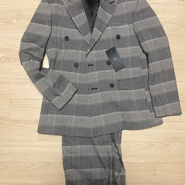 ZPLISH 체크 더블 정장 세트 (m 100 추천 바지29-31 추천)