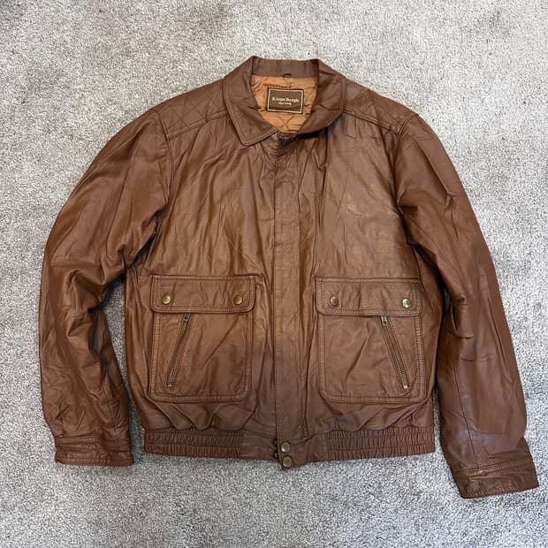 빈티지 브라운 소가죽 봄버 자켓L