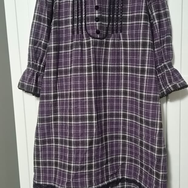 일본 브랜드 퍼플 체크 원피스