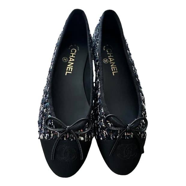 샤넬 트위드 발레리나 플랫 블랙 36