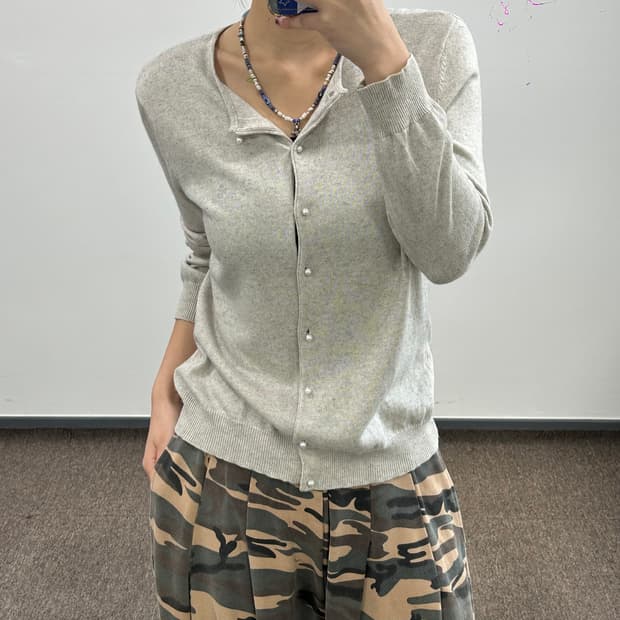 Polo 폴로 스몰로고 진주버튼 베이지 니트가디건