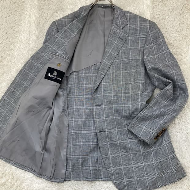 [택포] 아쿠아스큐텀 울 실크 린넨 체크 패턴 남성 자켓