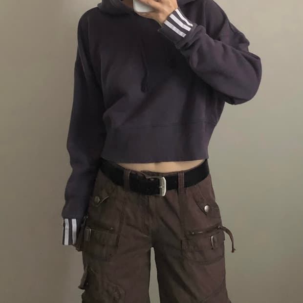 아디다스 프린팅 크롭 후드티