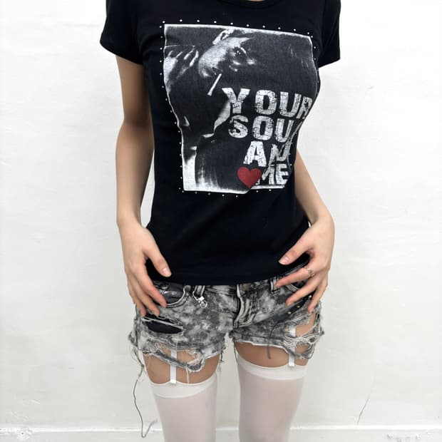 Pink sweety black punk mood top  