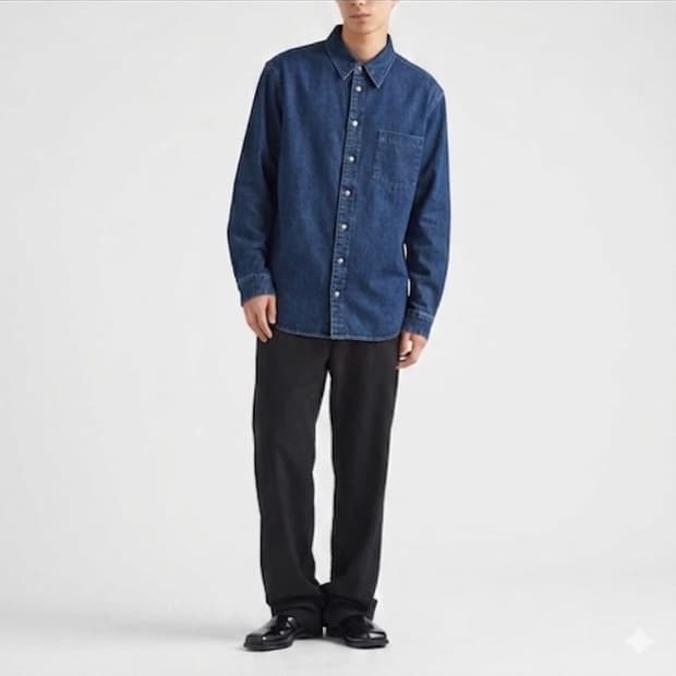 크롬하츠 데님 레더 크로스 패치 셔츠