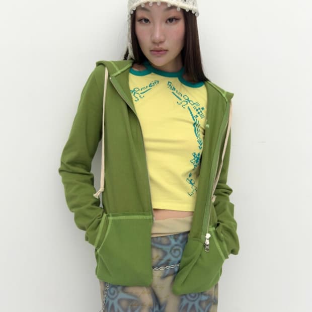 퓨레 - Dotori zip-up hoodie Green