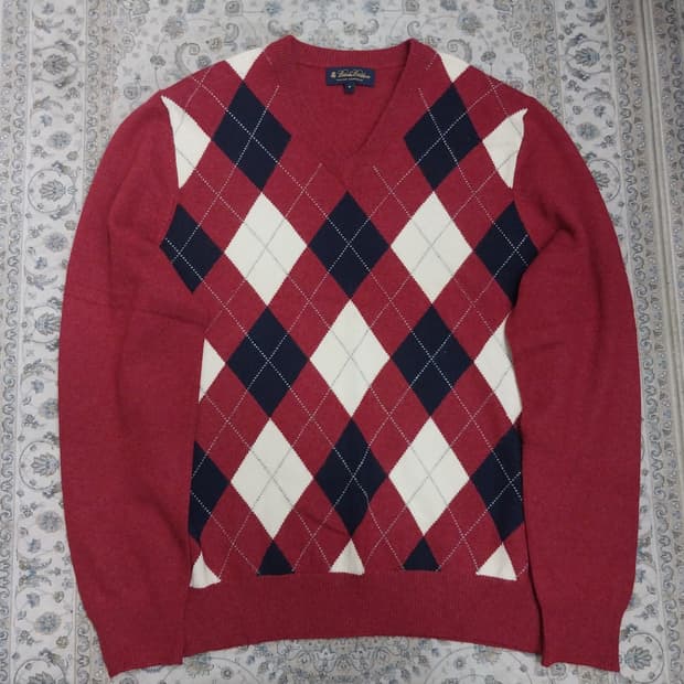 브룩스 브라더스 캐시미어 아가일 V넥 니트 95