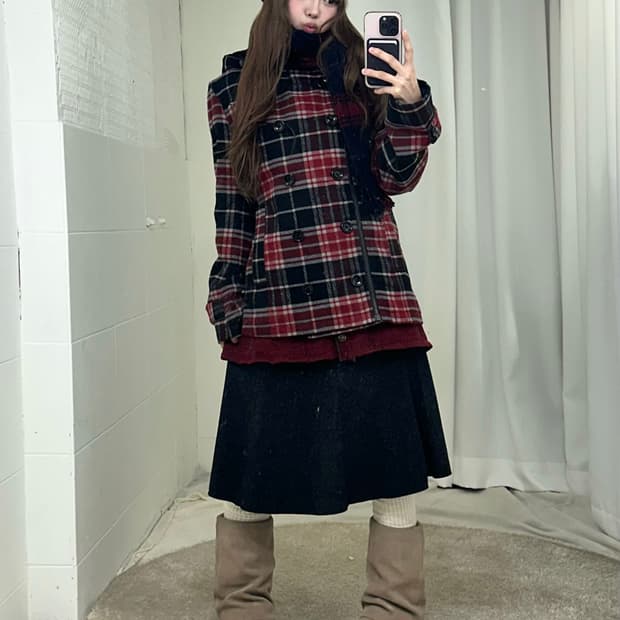 블랙레드 니혼진 사이드지퍼 피코트 코디세트