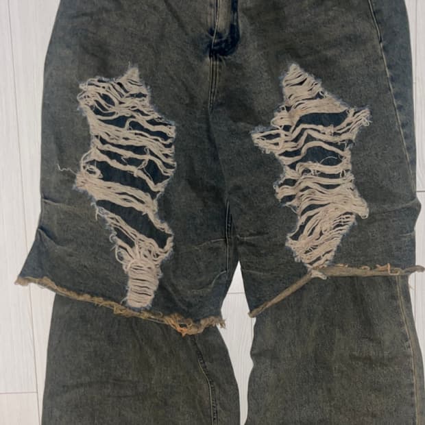 BLR  DESTROYED DOUBLE DENIM PANTS