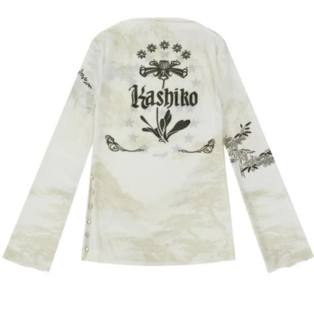 Kashiko Women Ink Painting Mesh Top