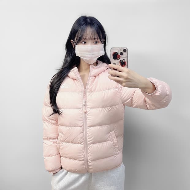노스페이스 ball 경량 후드 패딩 딸기우유