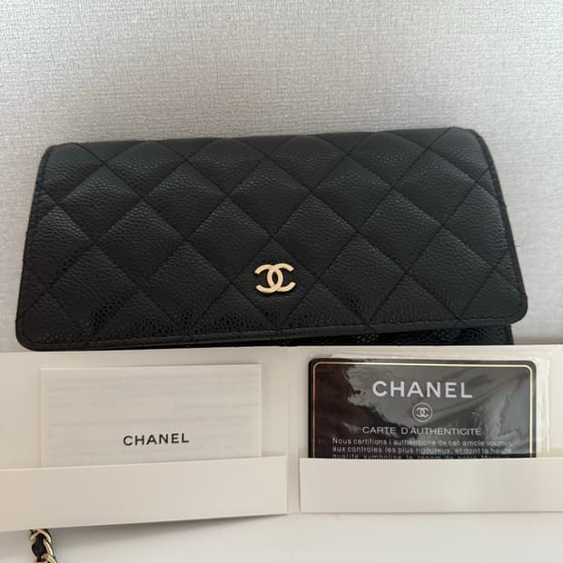 샤넬 WOC 블랙 캐비어 금장 체인