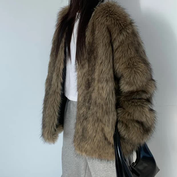 샵오르 라쿤 퍼 자켓 브라운 퍼자켓