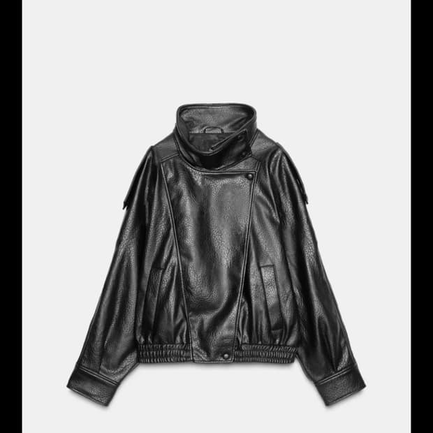 자라 생로랑맛 하이넥 레더자켓 S