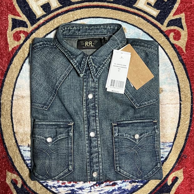 RRL 데님 웨스턴 셔츠 중청 다크워시 더블알엘