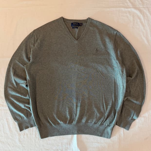 폴로 랄프로렌 신형 브이넥 코튼 니트 그레이