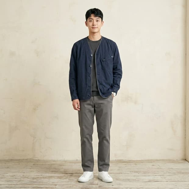 시리즈 네이비 노카라 브이넥 라이너 자켓